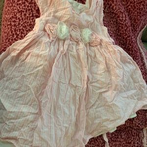 Biscotti girls 4T pink and white fancy flower dress strips and bow Kate mack